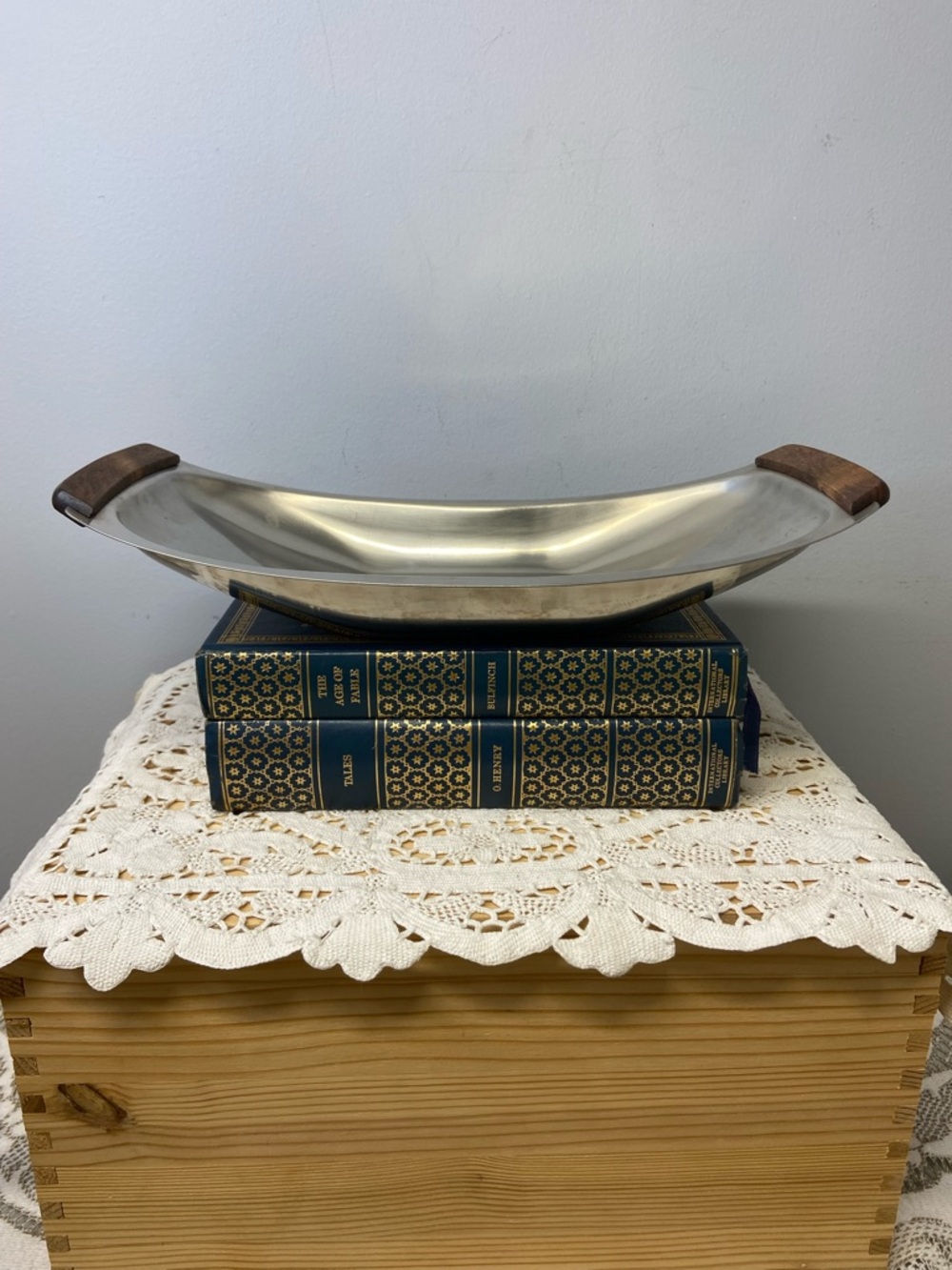 Danish Stainless Steel and Teak Curved Serving Tray
